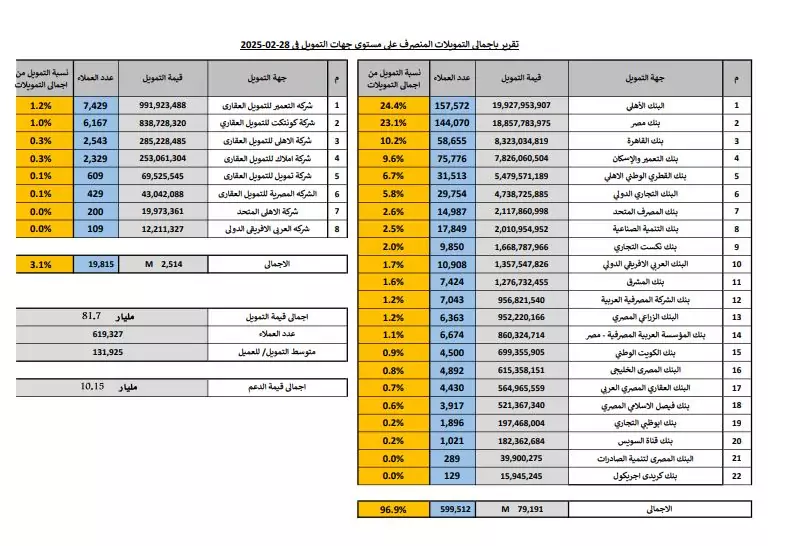 تعرف على قيمة التمويلات العقارية لمحدودي الدخل بنهاية فبراير 2025